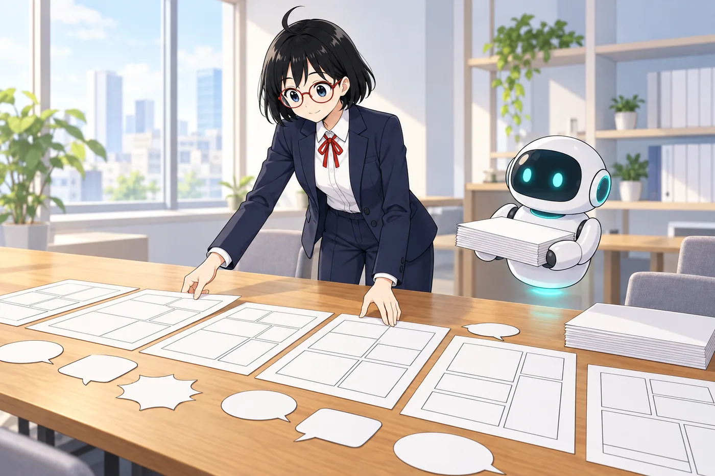 漫画のページと吹き出しを並べて、ページの順に整える様子（イメージ図）