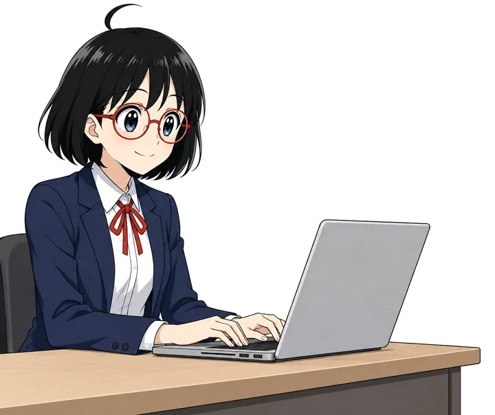ひなたが机でノートパソコンを打っている挿絵