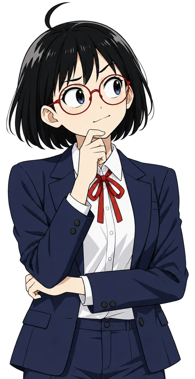 あごに指を当てて考える芦原ひなた（挿絵）