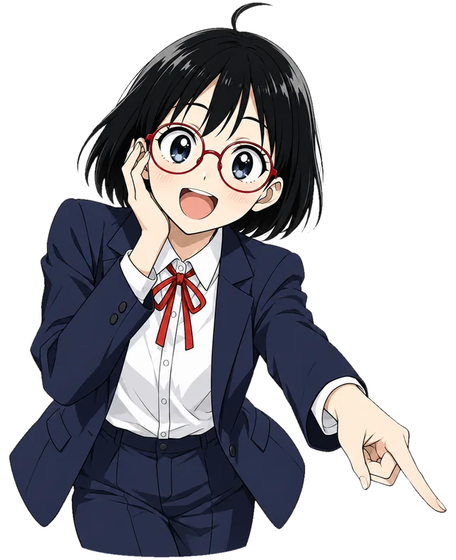 こちらを指さす芦原ひなた（挿絵）