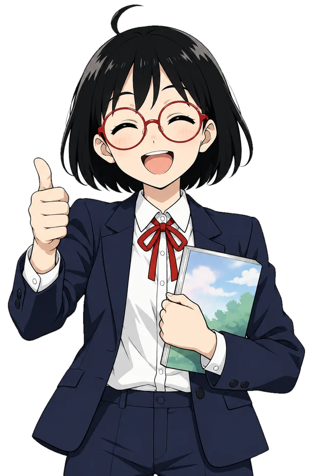 親指を立てる芦原ひなた（挿絵）