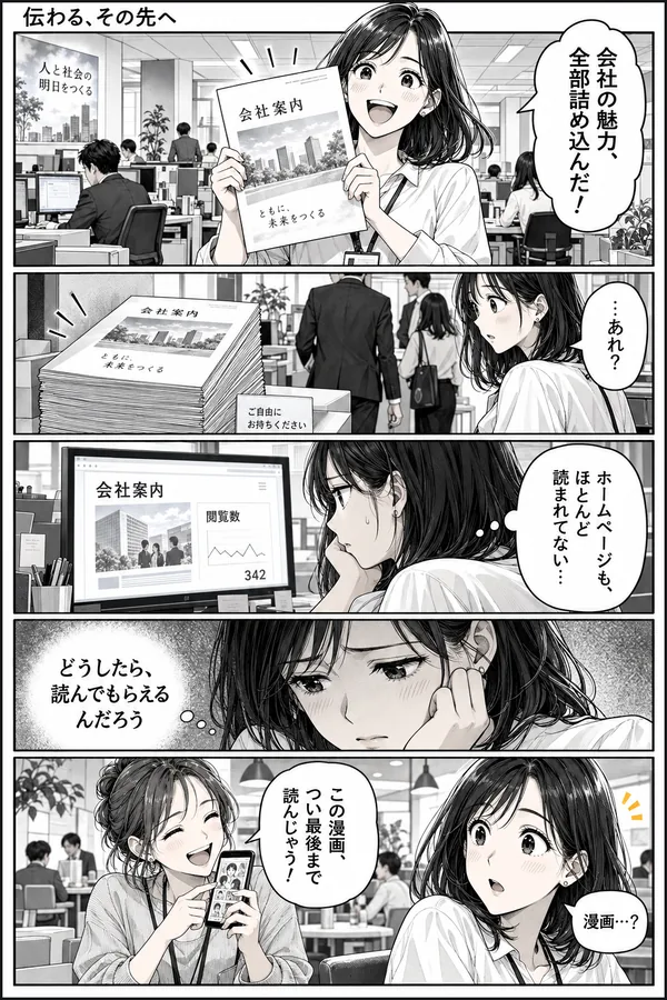 AIに『青年誌風に、白黒で』と頼んだ1ページ目（AIが作った架空の内容）