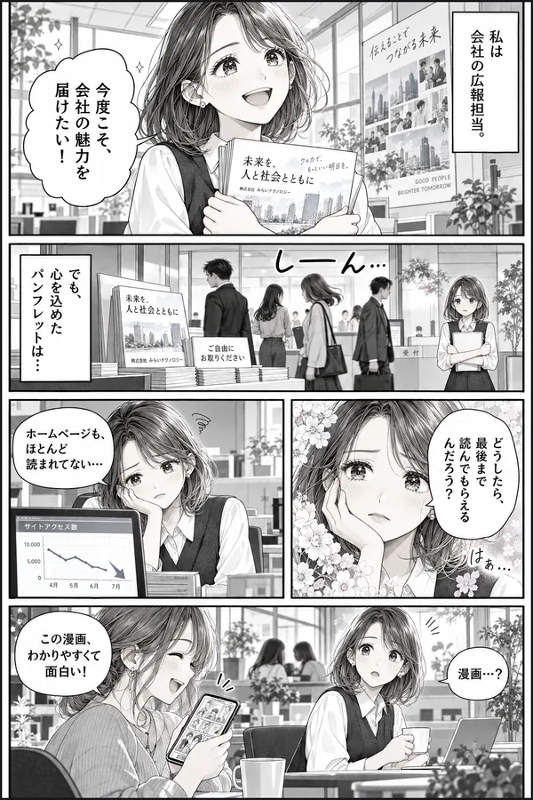 AIに『少女漫画風に、白黒で』と頼んだ1ページ目（AIが作った架空の内容）