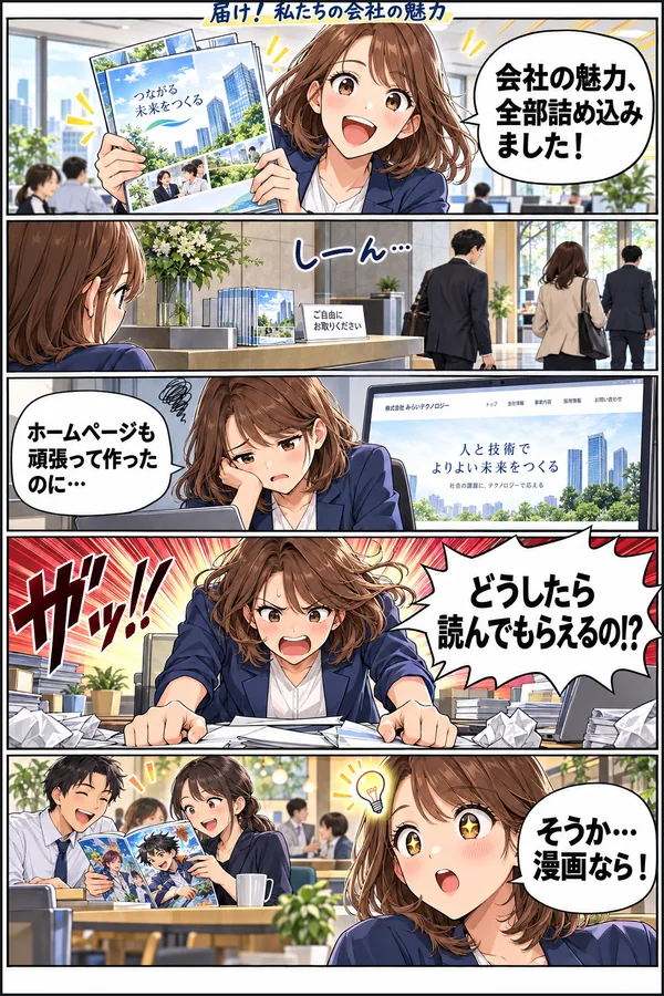 AIに『少年誌風に、カラーで』と頼んだ1ページ目（AIが作った架空の内容）