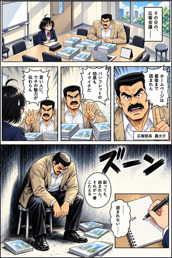 当社の作例3ページ目を、少年誌スタイル（カラー）で描き直したもの
