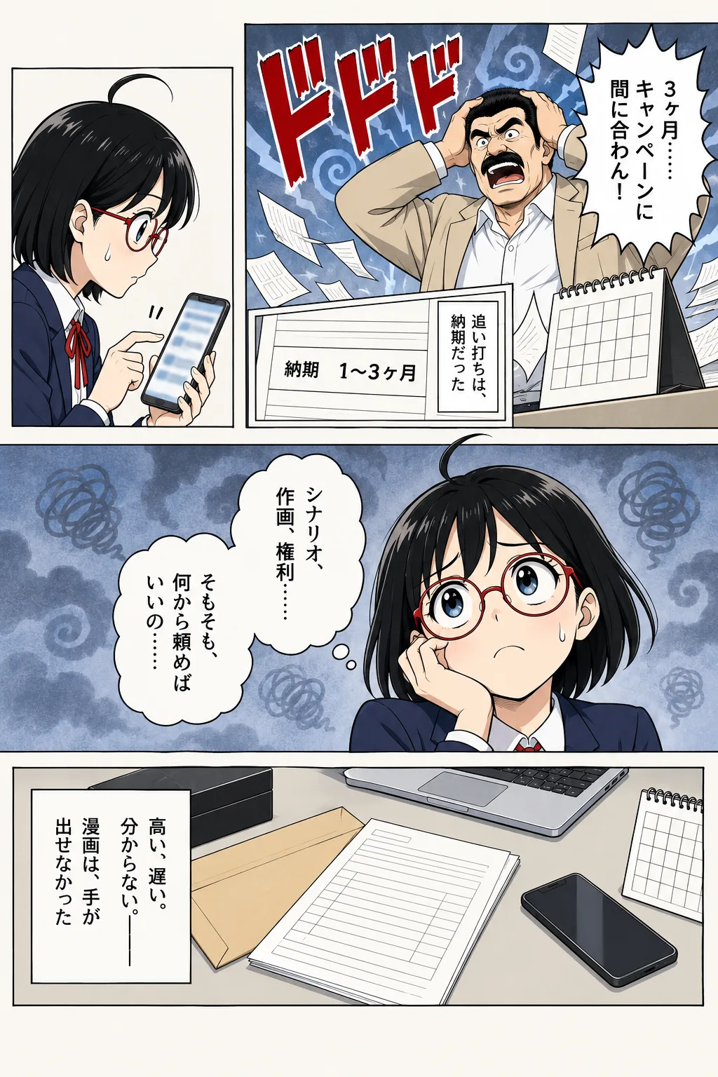 納期1〜3か月では企画に間に合わず、依頼工程や権利も分からないと困る二人