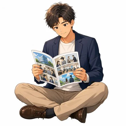 若者が会社紹介の漫画冊子を読む採用コンテンツの活用例