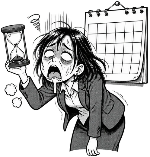 制作にかかる時間に疲れている会社員の漫画イラスト