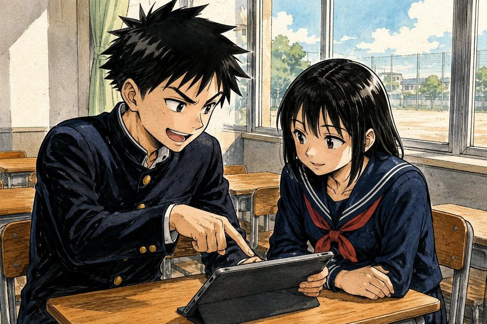 同じ場面を少年誌スタイルで描いた見本（ACGWORLDSの9スタイルより）